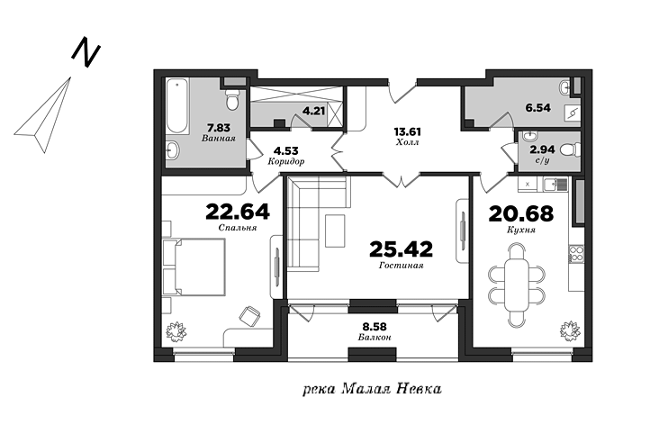 Krestovskiy De Luxe, Building 1, 2 bedrooms, 121.18 m² | planning of elite apartments in St. Petersburg | М16